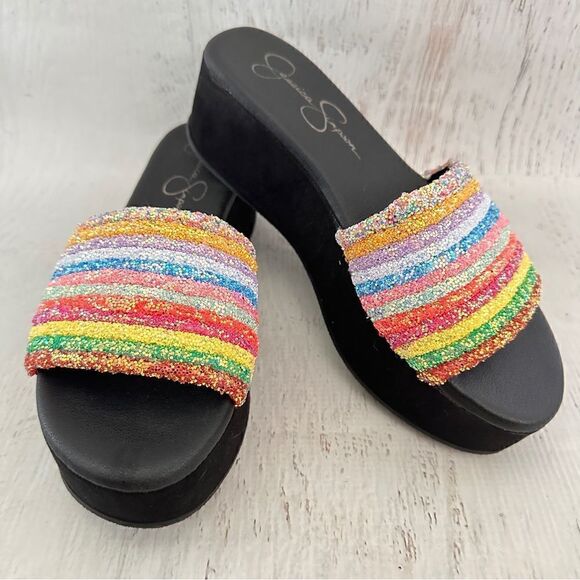Jessica Simpson rainbow sparkle glitter trivia platform sandal Sz 8 - Picture 1 of 7
